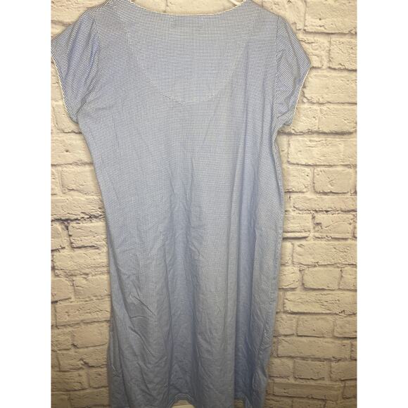Miss Elaine Intimates Vintage Blue & White Checked Nightgown w/Embroidery SZ LG - Picture 3 of 4